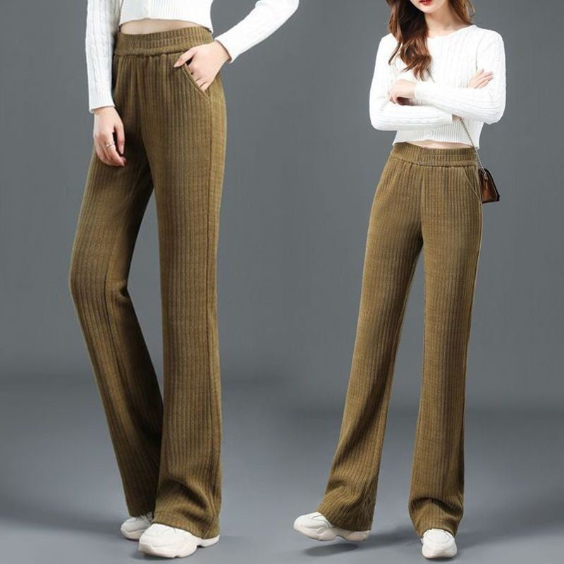 Pantalon d'automne et d'hiver  chaud élégant à taille large et extensible