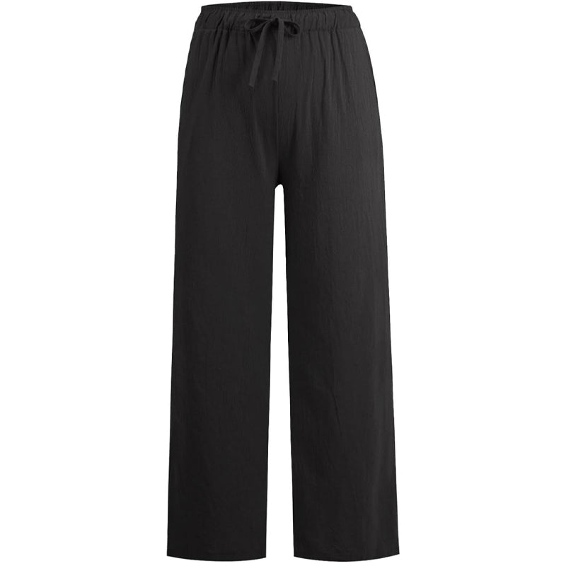 Pantalon large décontracté en coton et lin pour femme