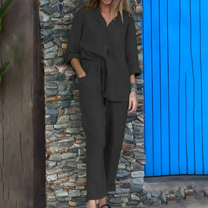 Ensemble 2 pièces en coton et lin pour femmes, grande taille