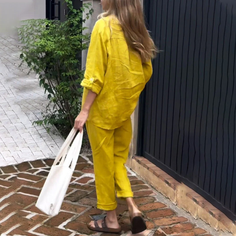 Ensemble 2 pièces en coton et lin pour femmes, grande taille