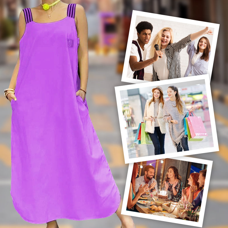 Robe décontractée en coton et lin à larges bretelles de couleur unie