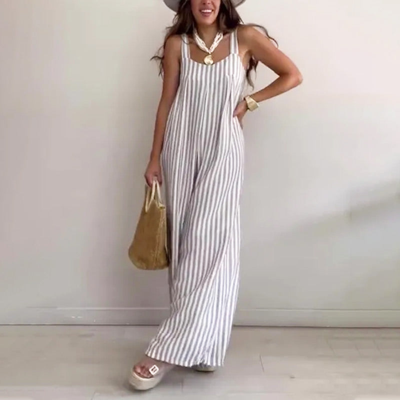 Combinaison ample et décontractée à rayures pour femmes
