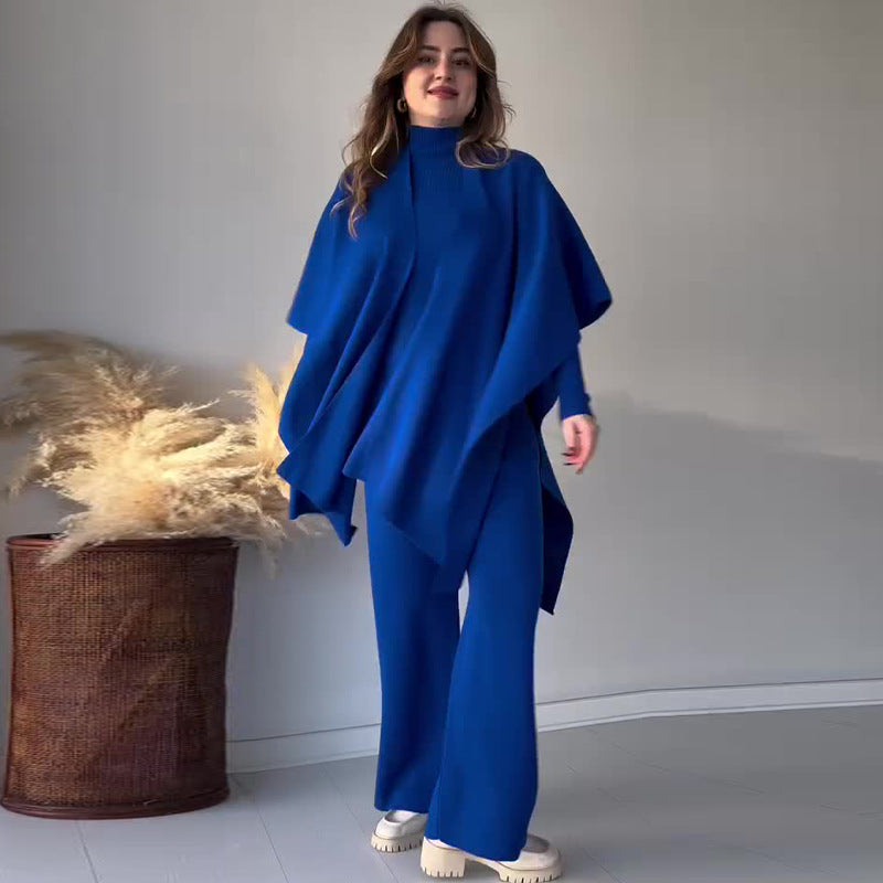 Costume trois pièces femme en maille stretch (haut + pantalon + châle)