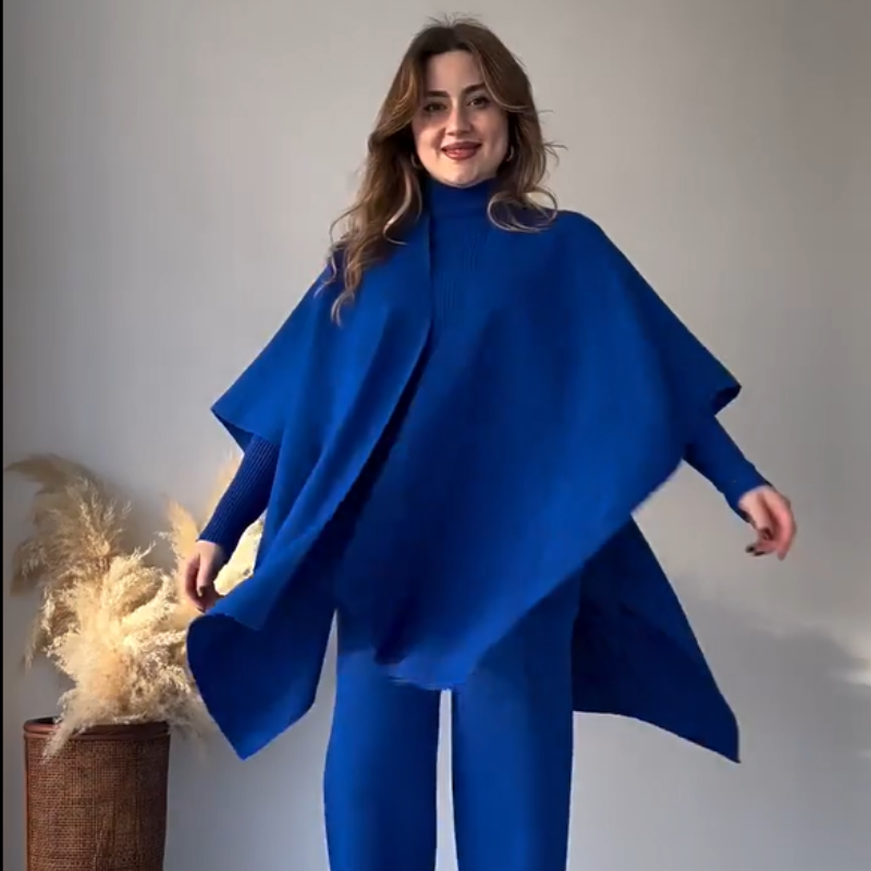 Costume trois pièces femme en maille stretch (haut + pantalon + châle)