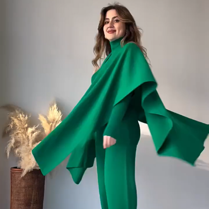 Costume trois pièces femme en maille stretch (haut + pantalon + châle)