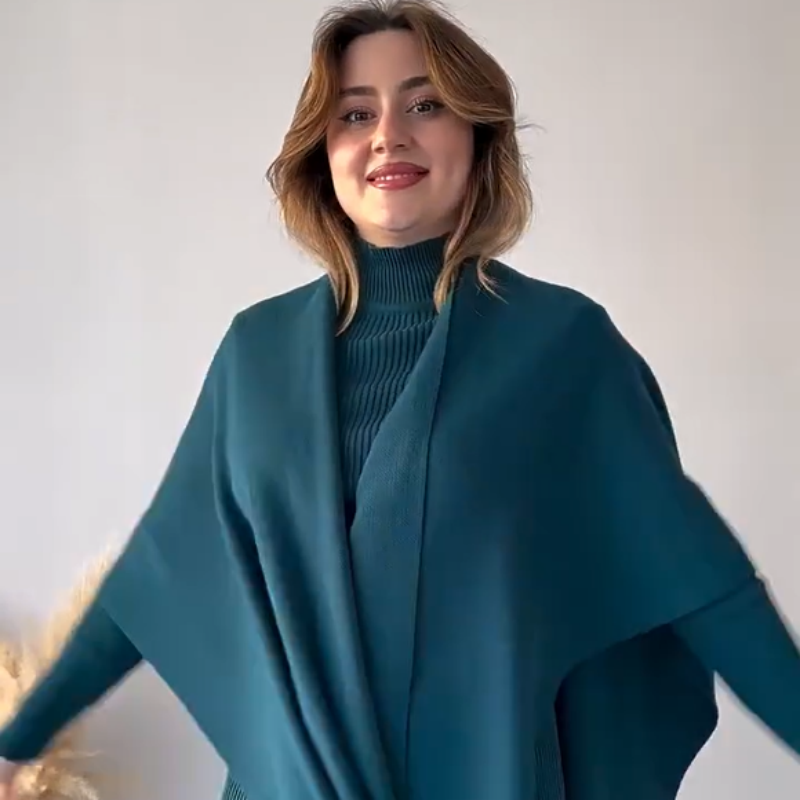 Costume trois pièces femme en maille stretch (haut + pantalon + châle)