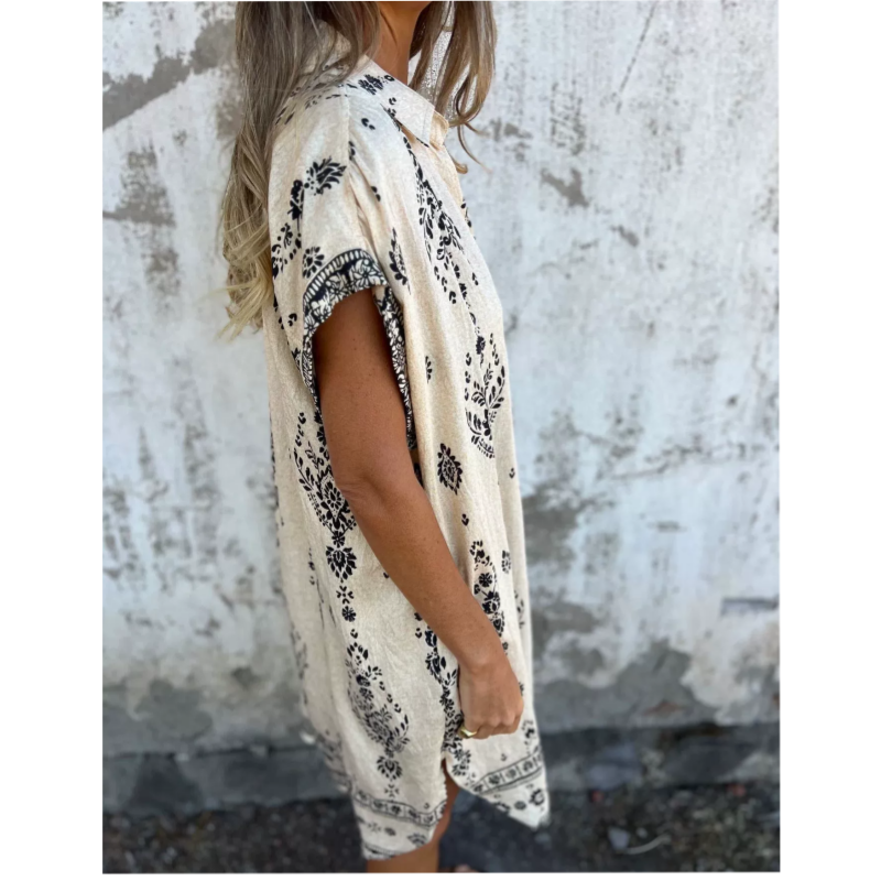 Classic robe en coton lin imprimé