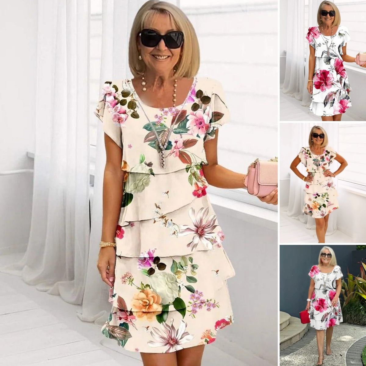 Robe en cascade à imprimé floral multi-végétal