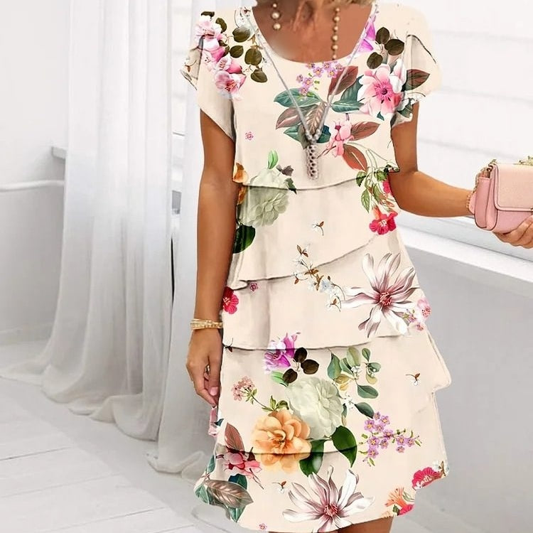 Robe en cascade à imprimé floral multi-végétal