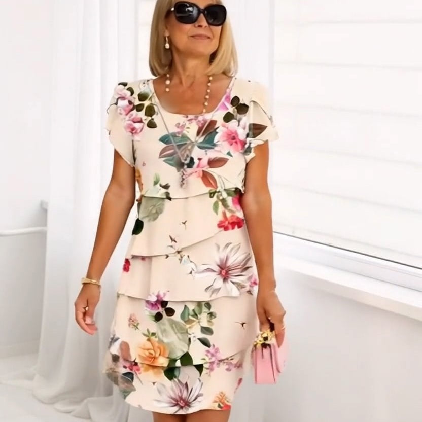 Robe en cascade à imprimé floral multi-végétal
