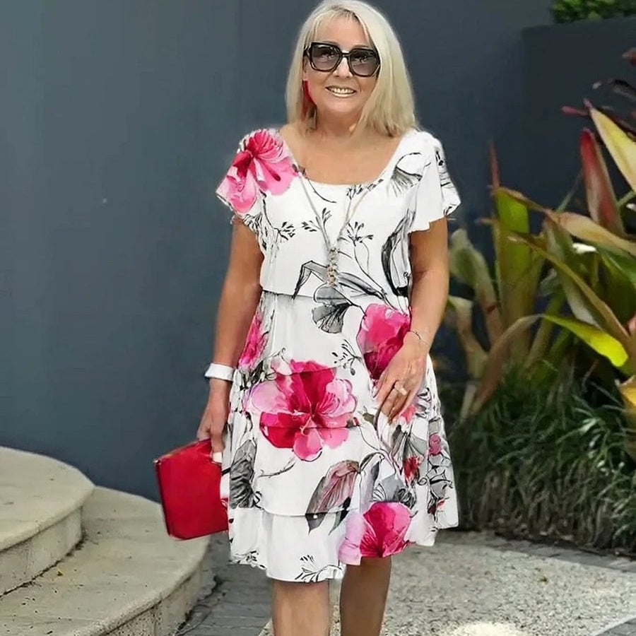 Robe en cascade à imprimé floral multi-végétal