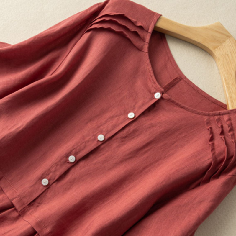 Robe à manches courtes en coton et lin de style rétro