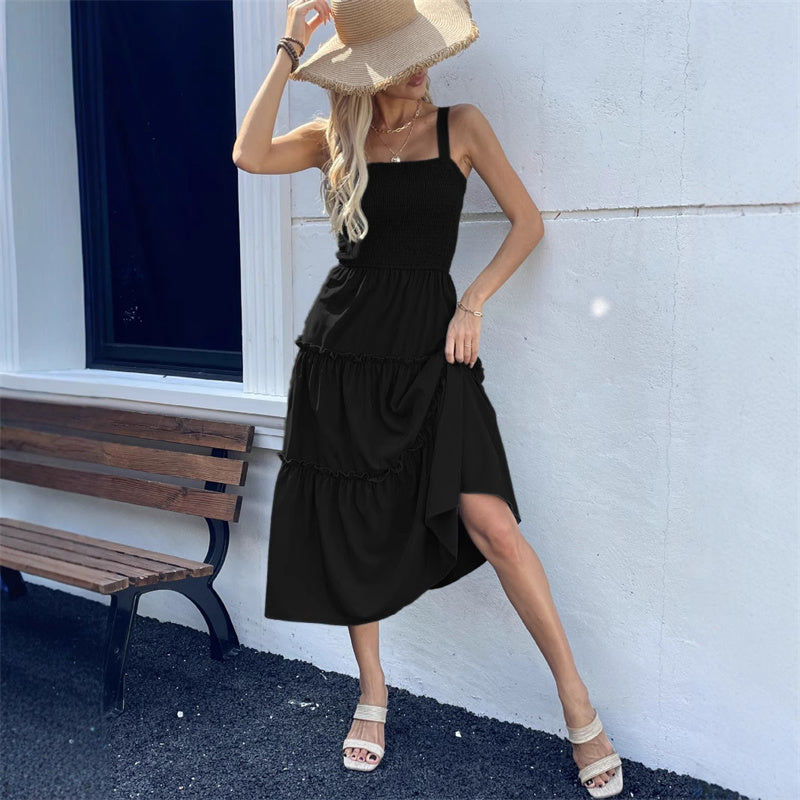 Robe extensible de couleur unie pour femme