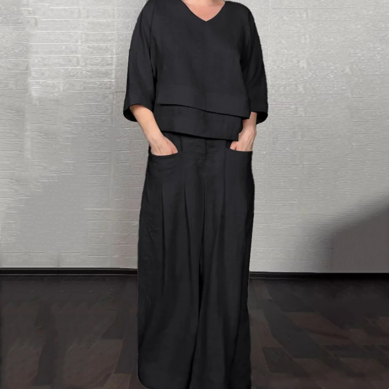 Costume élégant en coton et lin pour femme (ensemble 2 pièces)