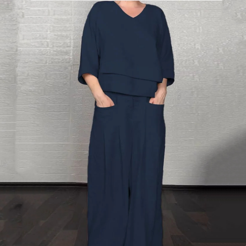 Costume élégant en coton et lin pour femme (ensemble 2 pièces)