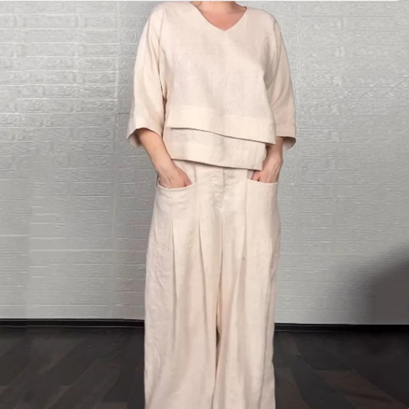 Costume élégant en coton et lin pour femme (ensemble 2 pièces)