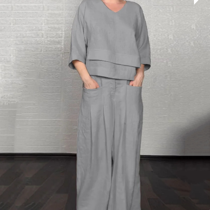 Costume élégant en coton et lin pour femme (ensemble 2 pièces)