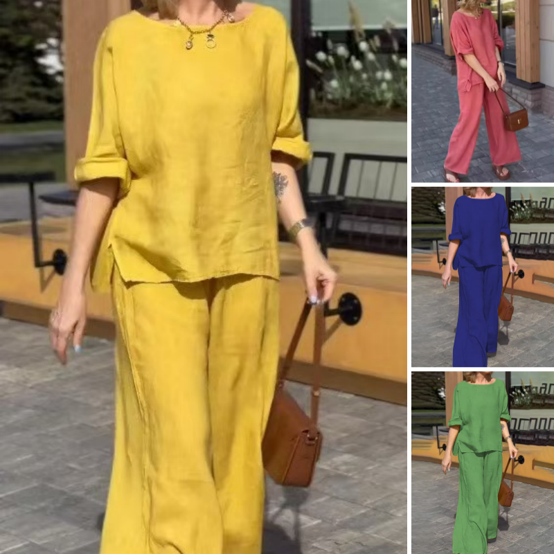 Tenues 2 pièces en coton et lin pour femmes