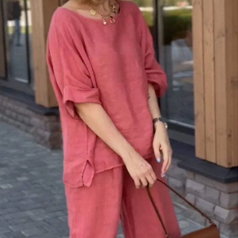 Tenues 2 pièces en coton et lin pour femmes