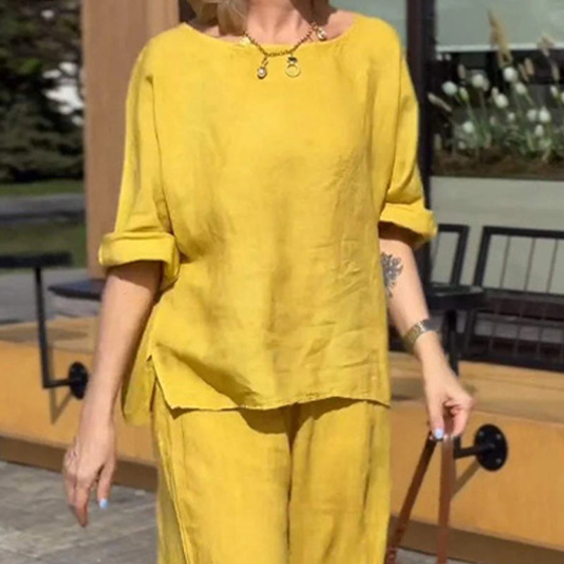 Tenues 2 pièces en coton et lin pour femmes