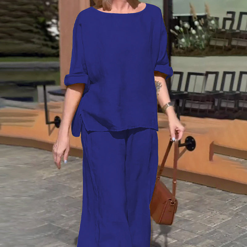 Tenues 2 pièces en coton et lin pour femmes