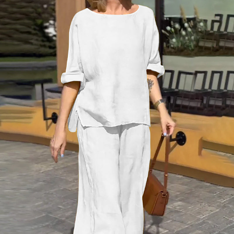 Tenues 2 pièces en coton et lin pour femmes