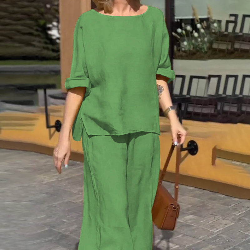 Tenues 2 pièces en coton et lin pour femmes