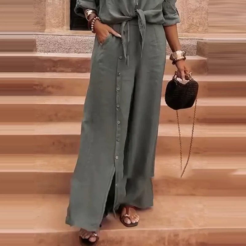 Ensemble élégant 2 pièces de couleur unie pour femme