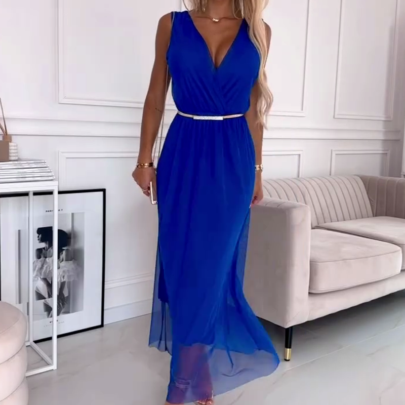 Robe en maille sans manches à col V Boho