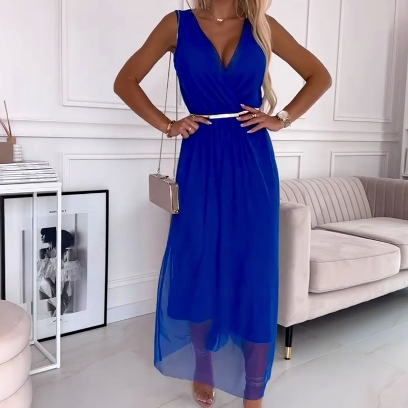 Robe en maille sans manches à col V Boho