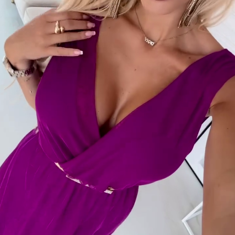 Robe en maille sans manches à col V Boho