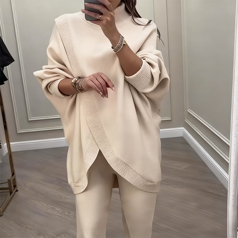 Ensemble 2 pièces femme – Pull asymétrique + pantalon large, coupe ample et tissu doux, ultra confortable