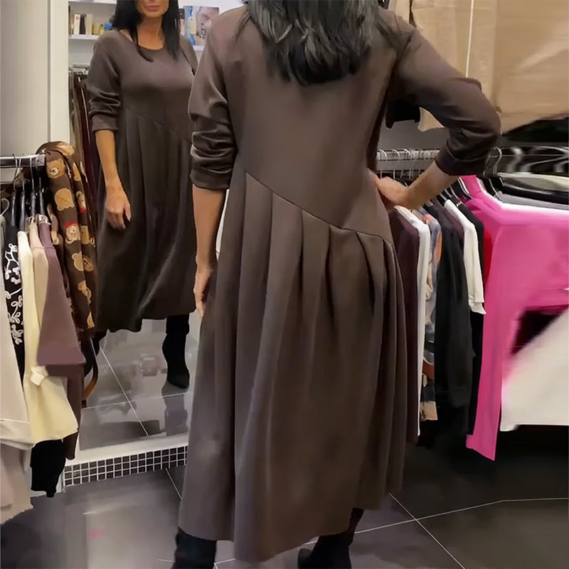 Robe décontractée à encolure ronde, couleur unie