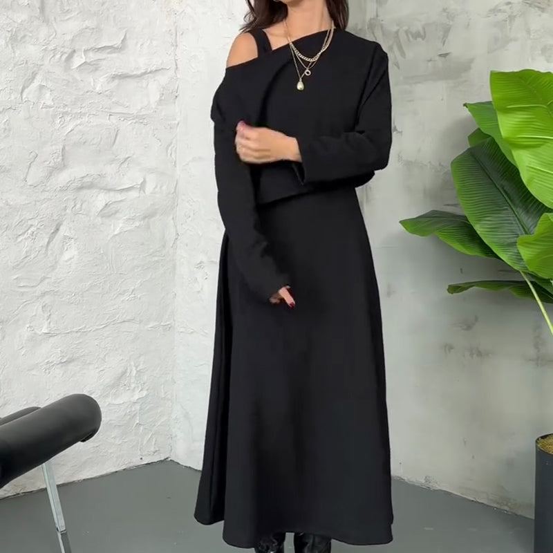 Ensemble deux pièces en maille pour femme : robe midi débardeur et crop top
